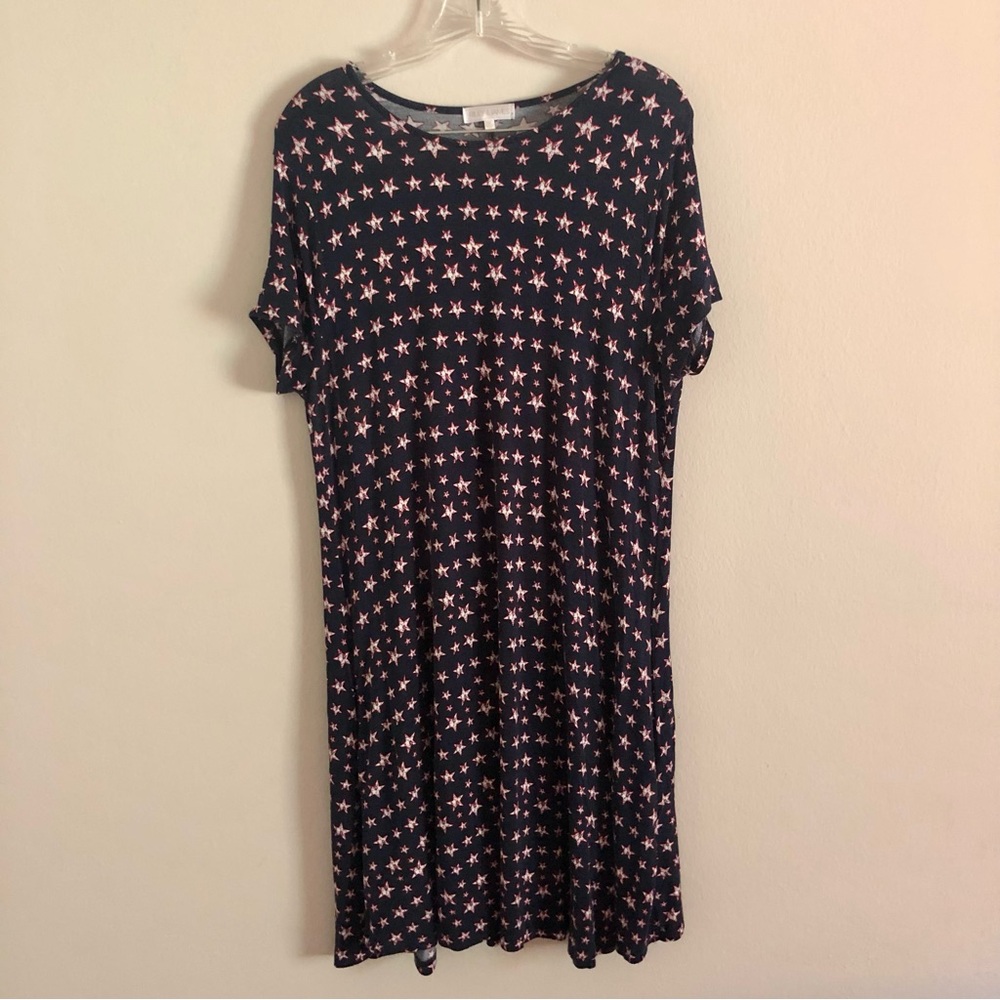 Riley & James Plus Size Navy Blue Star Print Short Sleeve Swing Dress